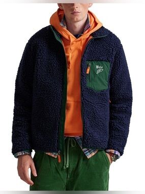 Polo Ralph Lauren Winged Foot Logo Pile Fleece Jacket Cruise Navy Men’s Size XL